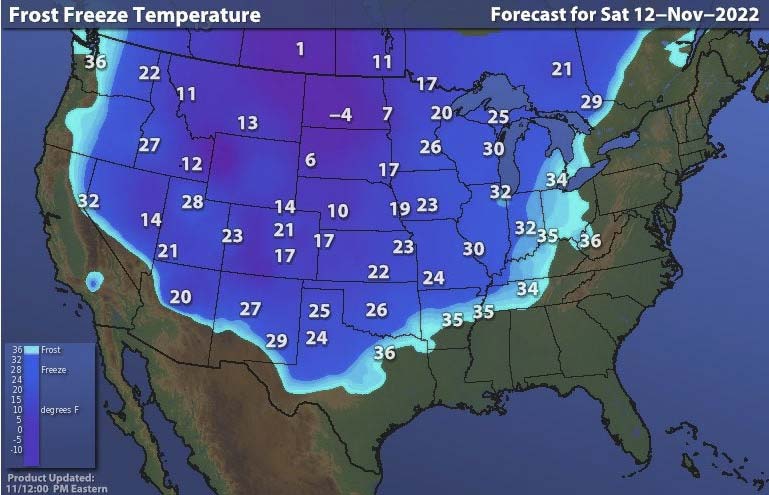 overnight temperatures in US